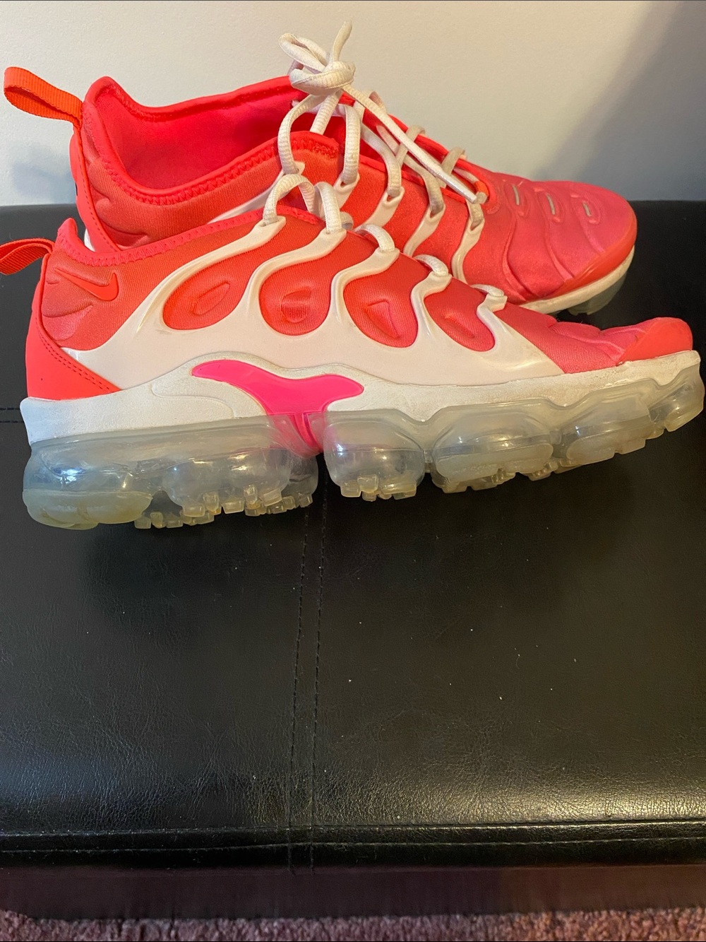 Nike Women’s Pink and White Air VaporMax Plus Sneakers